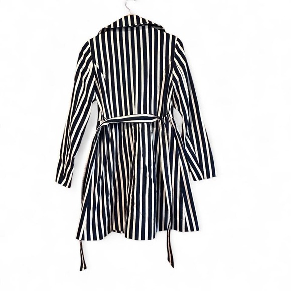 Express Navy Blue and White Striped Trench Coat Belted Size XS - Picture 2 of 6